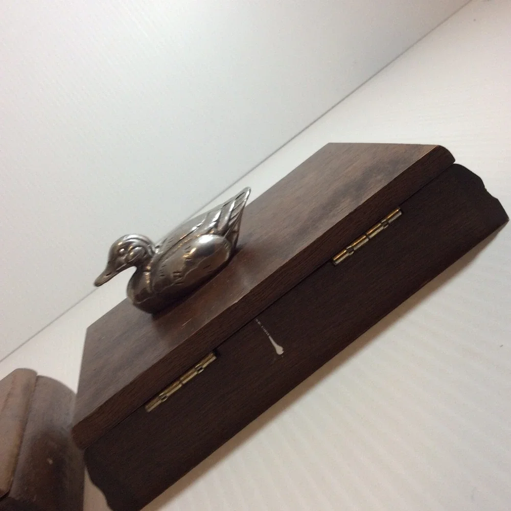 Lot 2 Wooden Box Playing Cards Holder One with Silver Duck and Plain